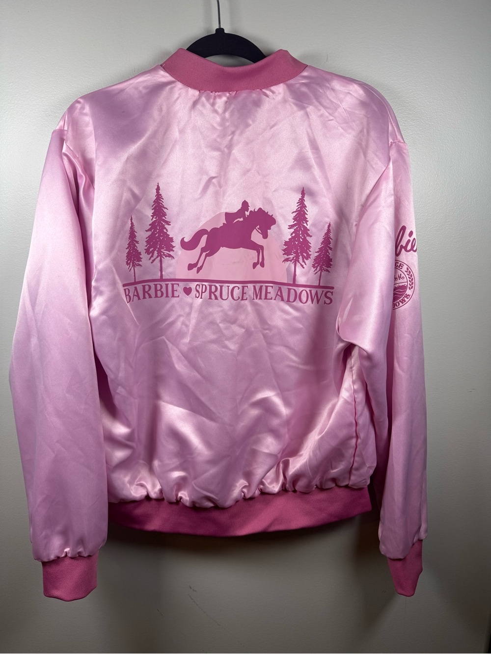 BARBIE X SPRUCE MEADOWS | RARE Pink Bomber Jacket Size S AS IS